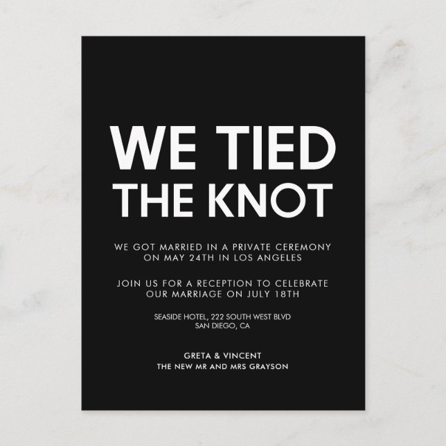 We tied the knot Modern wedding announcement Postcard (Front)