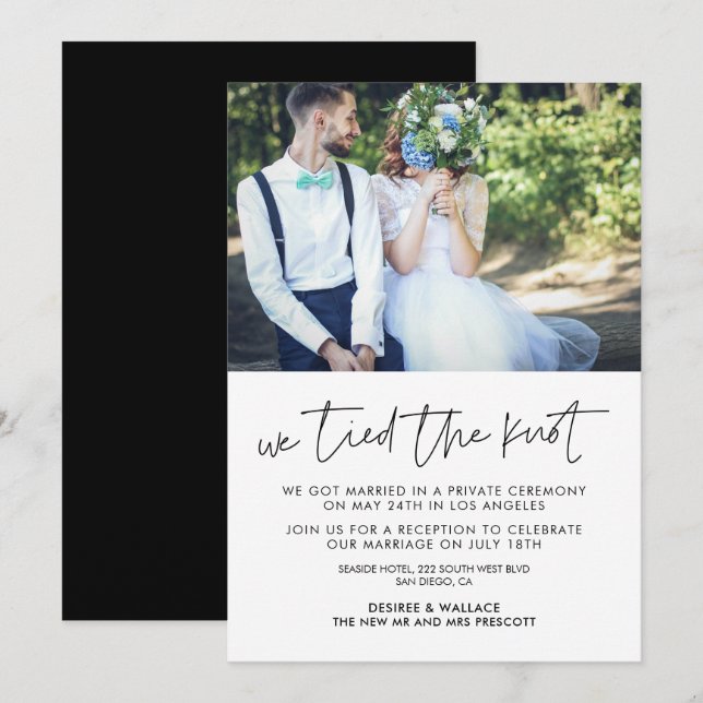 We tied the knot Modern wedding photo announcement (Front/Back)