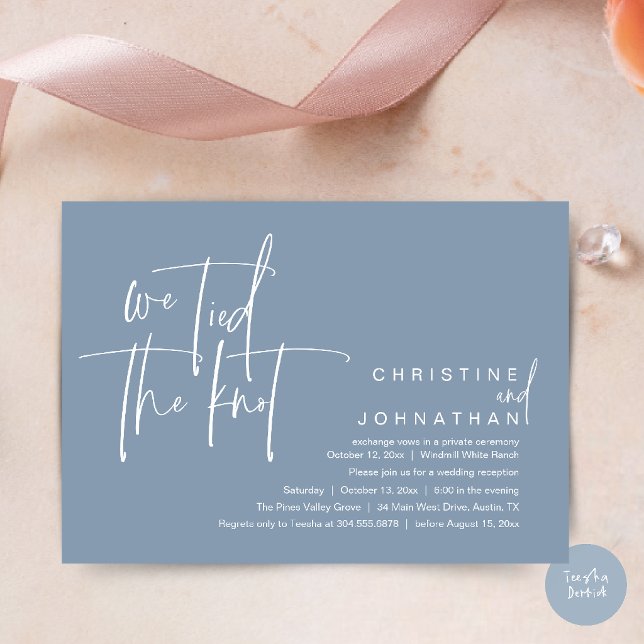 We tied the knot, Modern wedding reception Invitation (We tied the knot, Modern wedding reception dinner party Invitation card in dusty blue)