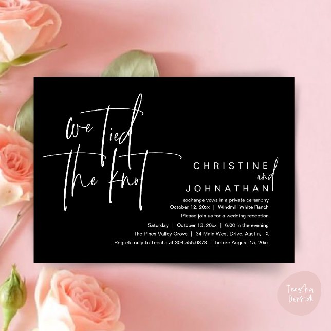 We tied the knot, Modern wedding reception Invitation (We tied the knot, Modern wedding reception dinner party Invitation card in classy black)