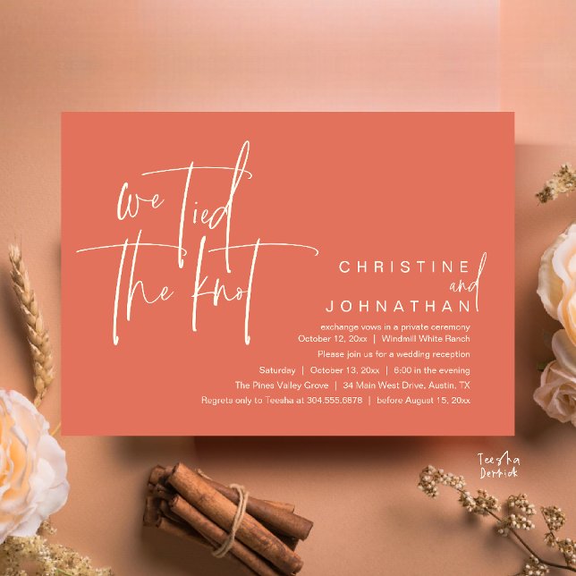 We tied the knot, Modern wedding reception Invitation (We tied the knot, Modern wedding reception dinner party Invitation card in terracotta and ivory)