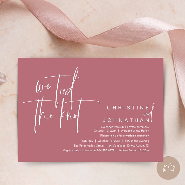We tied the knot, Modern wedding reception Invitation (We tied the knot, Modern wedding reception dinner party Invitation card in dusty rose)