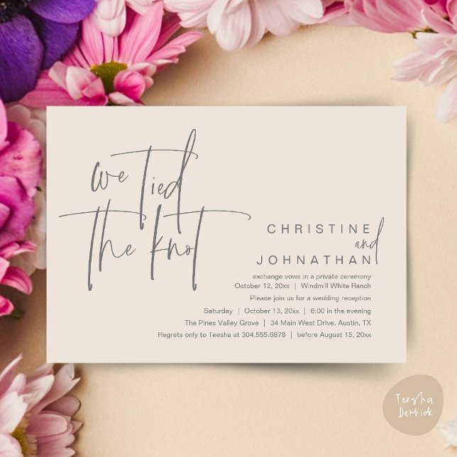 We tied the knot, Modern wedding reception Invitation (We tied the knot, Modern wedding reception dinner party Invitation card in cream grey)