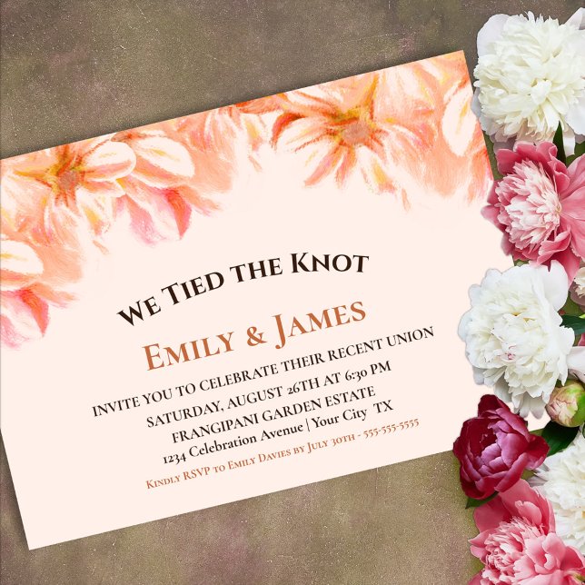 We Tied the Knot Orange Floral Wedding Reception Invitation (Creator Uploaded)