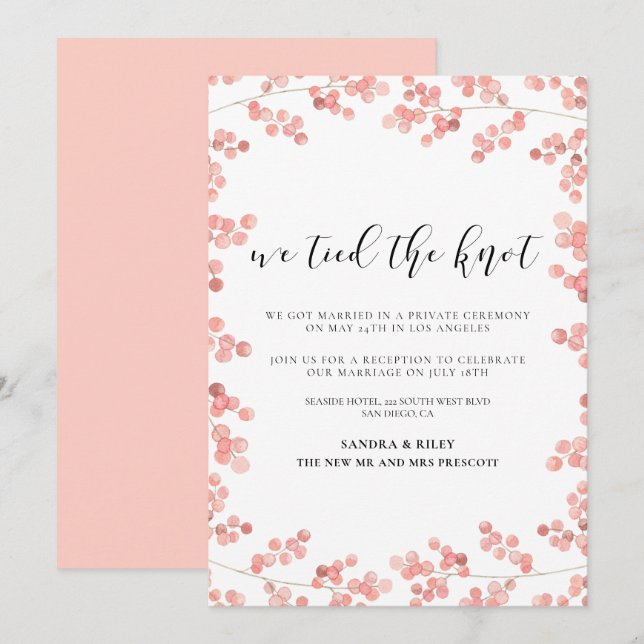 We tied the knot Pink floral wedding announcement (Front/Back)