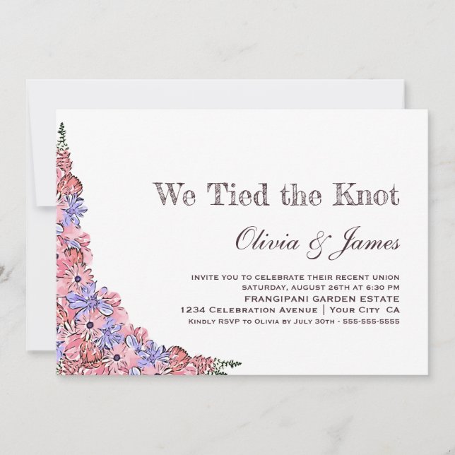 We Tied the Knot Pink Floral Wedding Reception Invitation (Front)