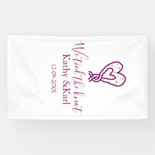 We tied the knot pink heart knots name date romant banner