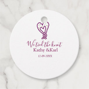 We tied the knot pink heart knots name date romant favour tags
