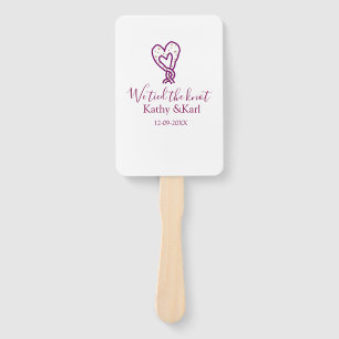 We tied the knot pink heart knots name date romant hand fan