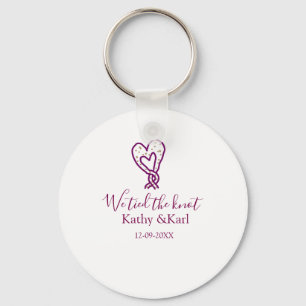 We tied the knot pink heart knots name date romant key ring