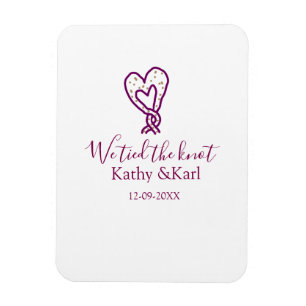 We tied the knot pink heart knots name date romant magnet