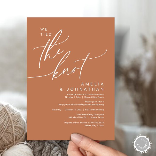 We tied the knot, Romantic Wedding Dinner Party Invitation (We tied the knot, Romantic Wedding Dinner Lunch Brunch Party Reception Invites Card PDF Copper Brown)