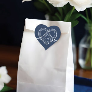 We Tied The Knot Rope Heart Nautical Navy & White Heart Sticker