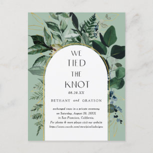 We tied the knot, Sage Green botanical Announcement Postcard