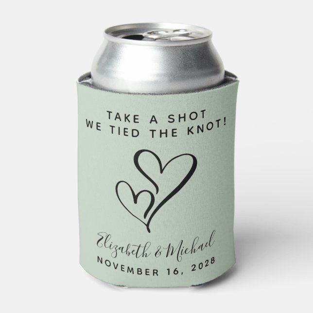 We Tied The Knot Sage Green Wedding Favour Can Cooler (Can Front)