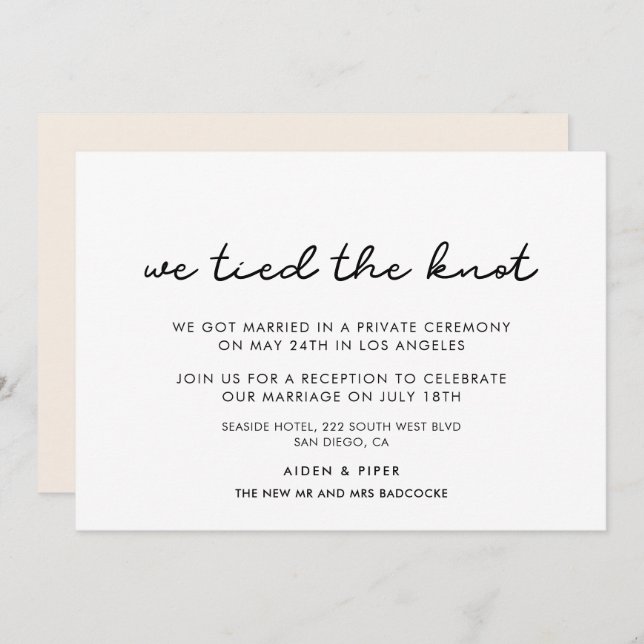 We tied the knot simple wedding announcement (Front/Back)