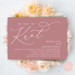 We Tied The Knot, Wedding Elopement Dinner Party Invitation<br><div class="desc">Mark the beginning of your forever with elegance using our contemporary aesthetic dusty rose pink theme wedding elopement celebration invitation card, "We tied the knot". Perfect for couples extending their joyous occasion, this invitation exudes sophistication with a hint of playfulness, setting the stage for a memorable event. Adorned with a...</div>
