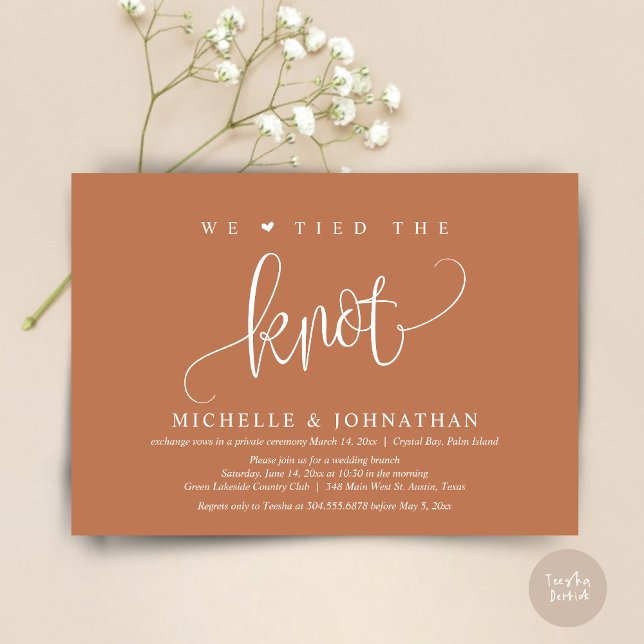We Tied The Knot, Wedding Elopement Party  Invitat Invitation (We tied the knot, modern wedding elopement dinner party invitation card, PDF, in Copper)
