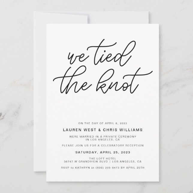 We Tied the Knot Wedding Reception Invitation (Front)