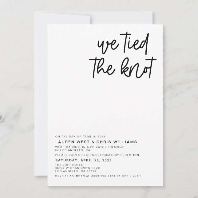 We Tied the Knot Wedding Reception Invitation (Front)