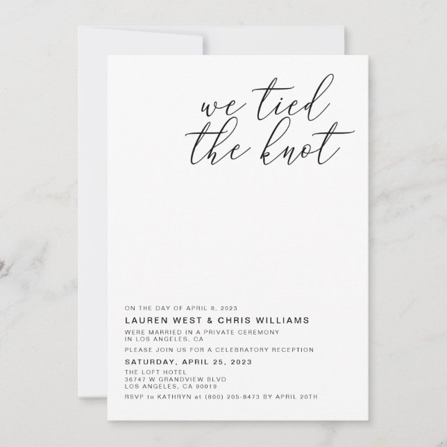 We Tied the Knot Wedding Reception Invitation (Front)