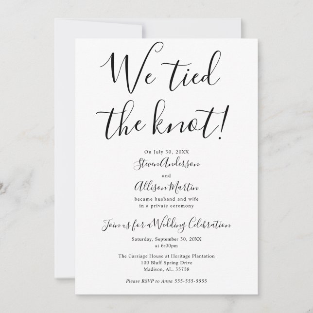 We tied the Knot Wedding Reception Invitation (Front)