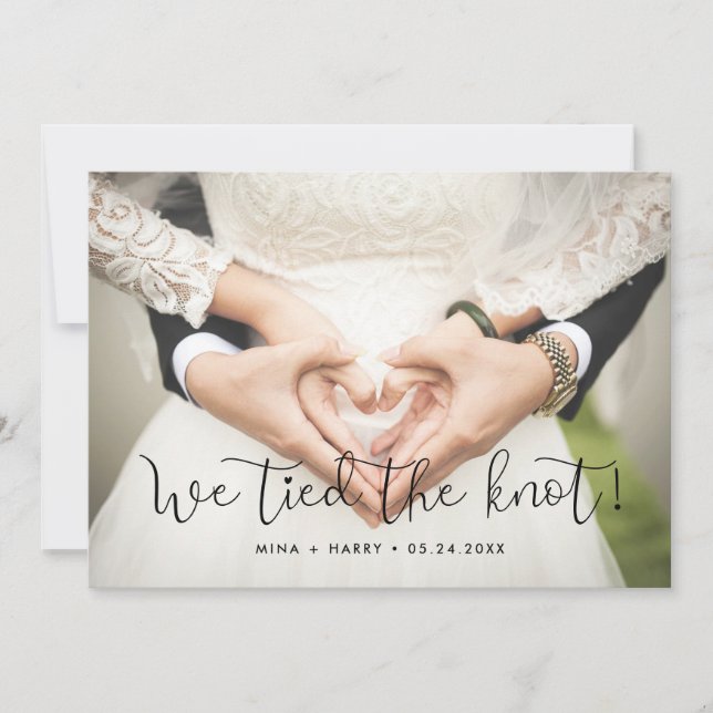 We tied the knot Whimsical wedding photo card (Front)