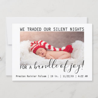 We Traded Our Silent Nights for a Bundle of Joy Holiday Card