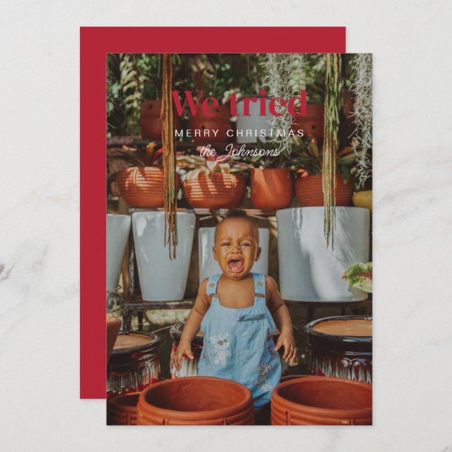 We Tried Funny Christmas Holiday Photo Card (Front/Back)