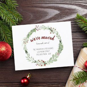 We’ve Moved Christmas Wreath Holiday Announcement Postcard