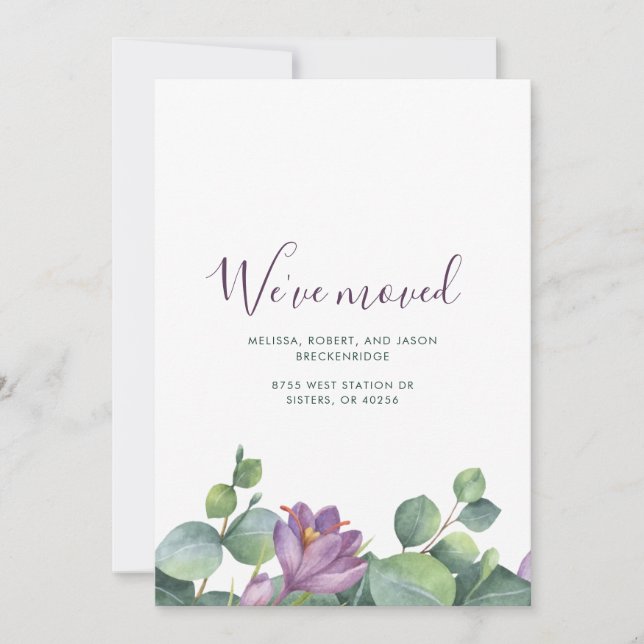 We’ve Moved Green Purple Floral New Home Announcement (Front)