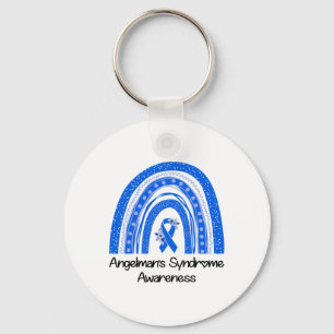 We Wear Blue Angelman's Syndrome Floral Blue Ribbo Key Ring