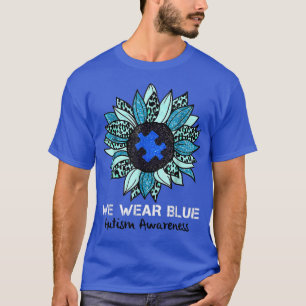 We Wear Blue Autism Awareness Month Puzzle Sunflow T-Shirt