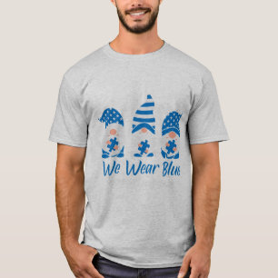 We Wear Blue Autism Awareness "Three Gnomes Holdin T-Shirt