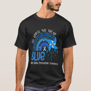 We Wear Blue Child Abuse Prevention Leopard Rainbo T-Shirt