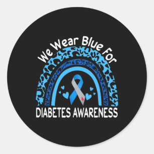 We Wear Blue For Diabetes Awareness Leopard Rainbo Classic Round Sticker
