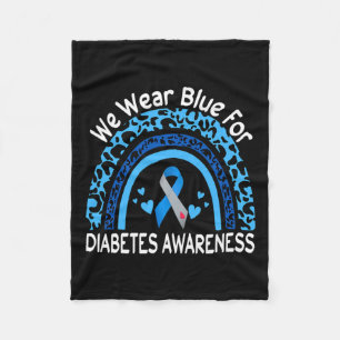 We Wear Blue For Diabetes Awareness Leopard Rainbo Fleece Blanket