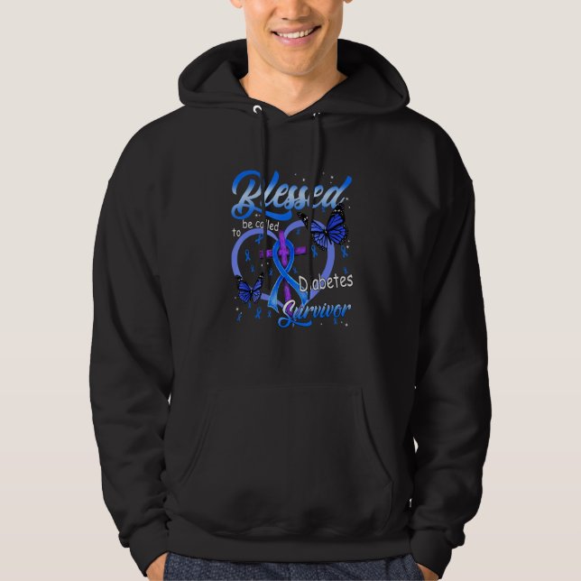 We Wear Blue For Diabetes Awareness Leopard Ribbon Hoodie (Front)
