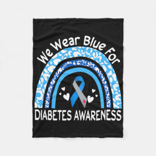 We Wear Blue For Diabetes Awareness Rainbow Leopar Fleece Blanket