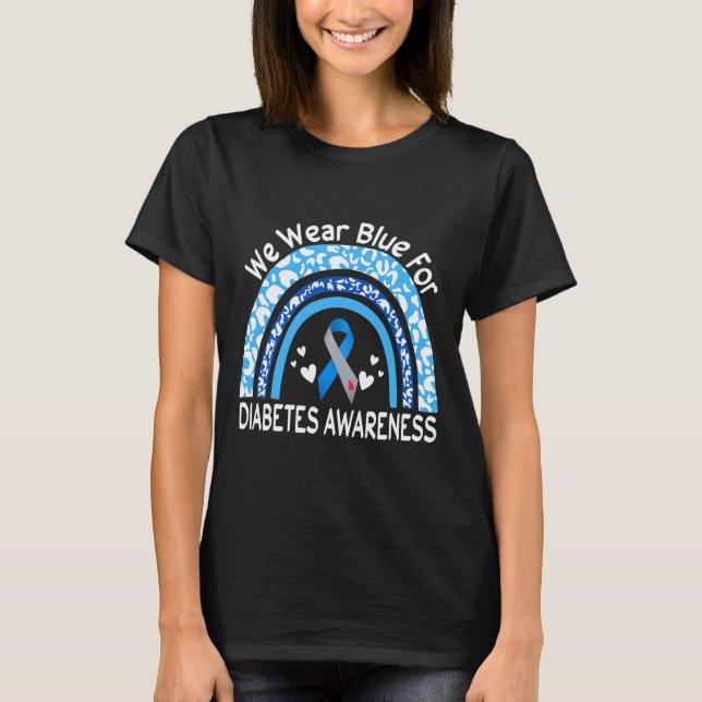We Wear Blue For Diabetes Awareness Rainbow Leopar T-Shirt (Front)