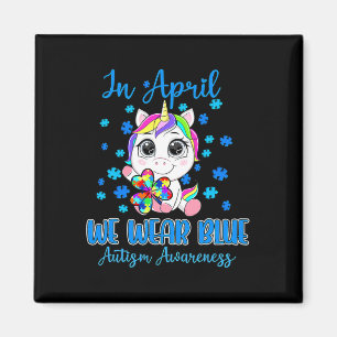 We Wear Blue Puzzle Pieces Shamrock Unicorn Autism Magnet