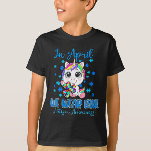 We Wear Blue Puzzle Pieces Shamrock Unicorn Autism T-Shirt