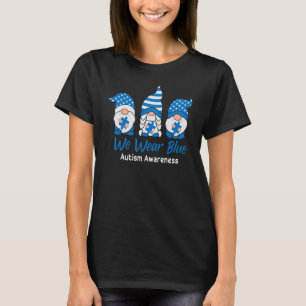 We Wear Blue Three Gnomes Holding Puzzle Autism Aw T-Shirt