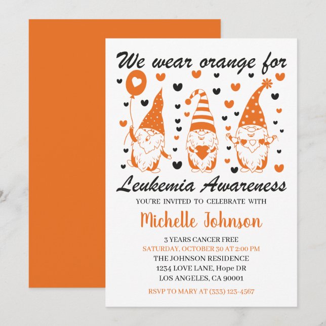 We Wear Orange for Leukaemia Awareness Cancer Free Invitation (Front/Back)
