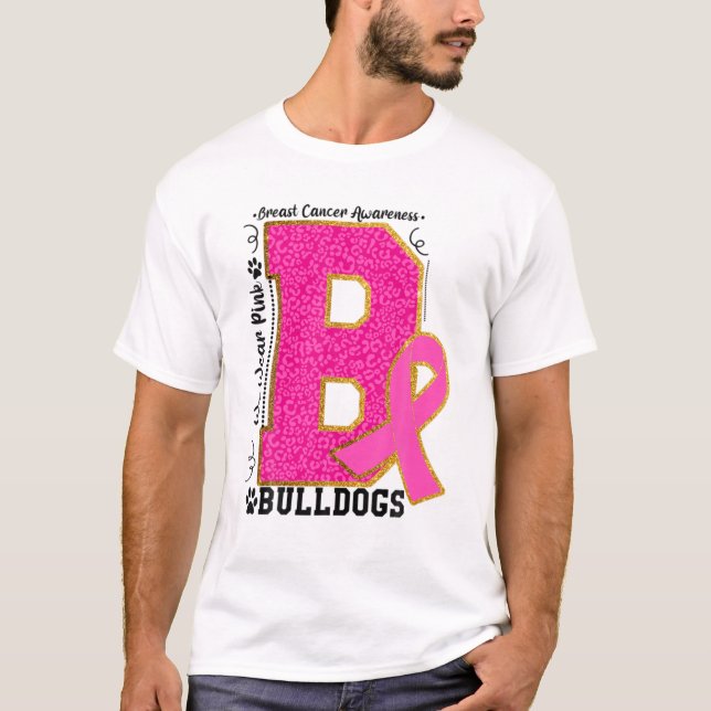 We Wear Pink Bulldogs Breast Cancer Awareness Bull T-Shirt (Front)