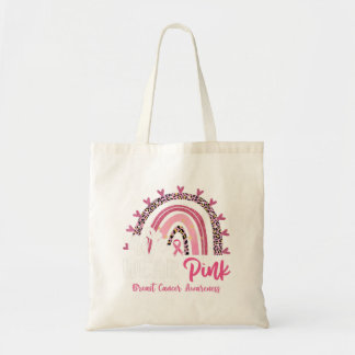 We Wear Pink Leopard Rainbow Breast Cancer Awarene Tote Bag