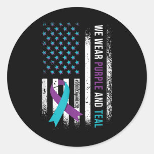 We Wear Purple &amp; Teal, Suicide Prevention Awar Classic Round Sticker