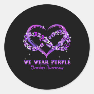 We Wear Purple Butterfly Heart Overdose Awareness Classic Round Sticker