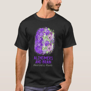 We Wear Purple Floral Brain Alzheimer's Awareness  T-Shirt