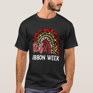 We Wear Red For Red Ribbon Week Awareness Leopard  T-Shirt